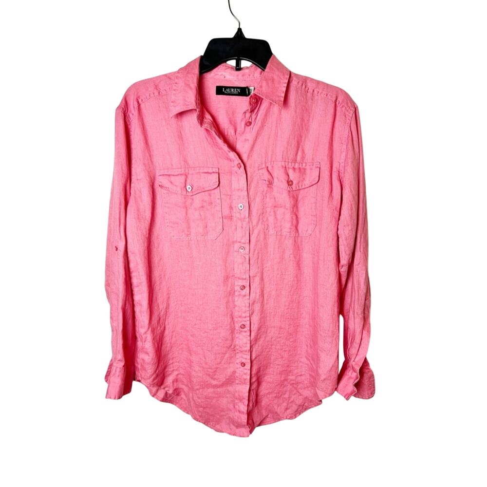 SZ S Ralph Lauren Black Label Coral Pink Linen Button-Down Shirt